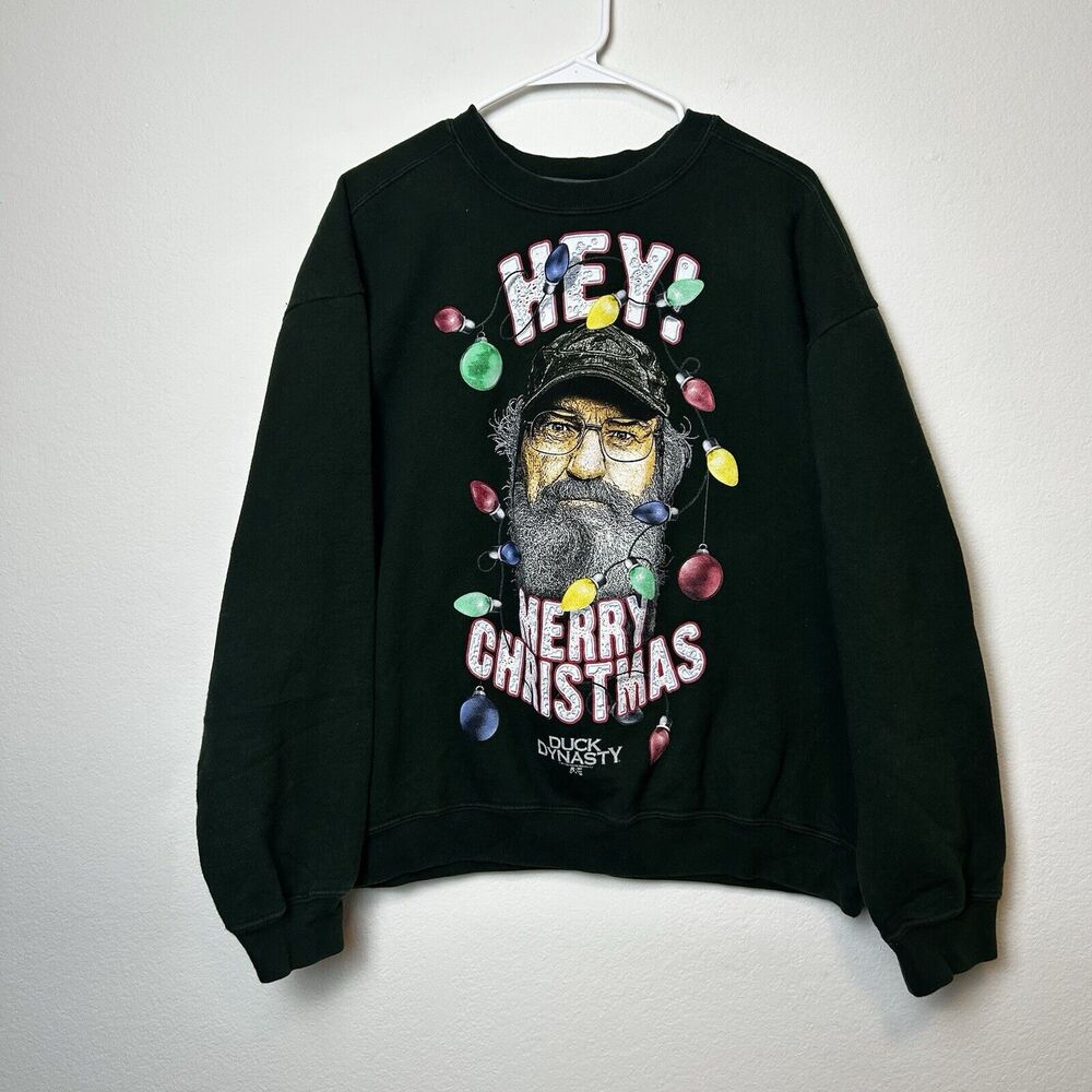 Duck Dynasty Christmas Sweater Mens XL Green Holiday Outdoor Merry Lights